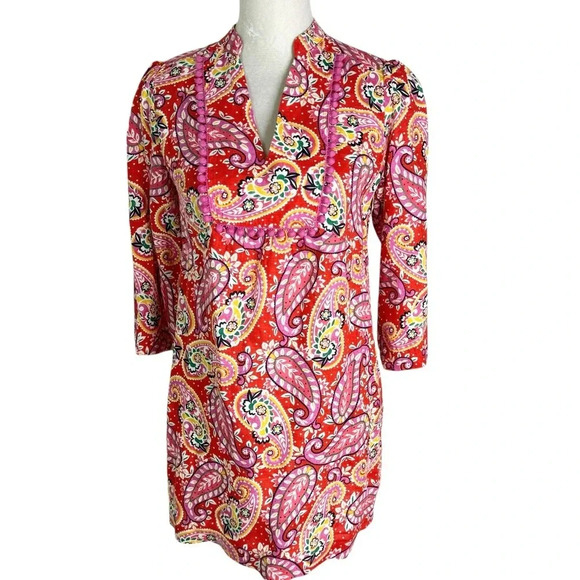 Boden Evangeline Linen Tunic Dress in Red Pop Mexican Paisley Size 4 petite - Picture 5 of 16